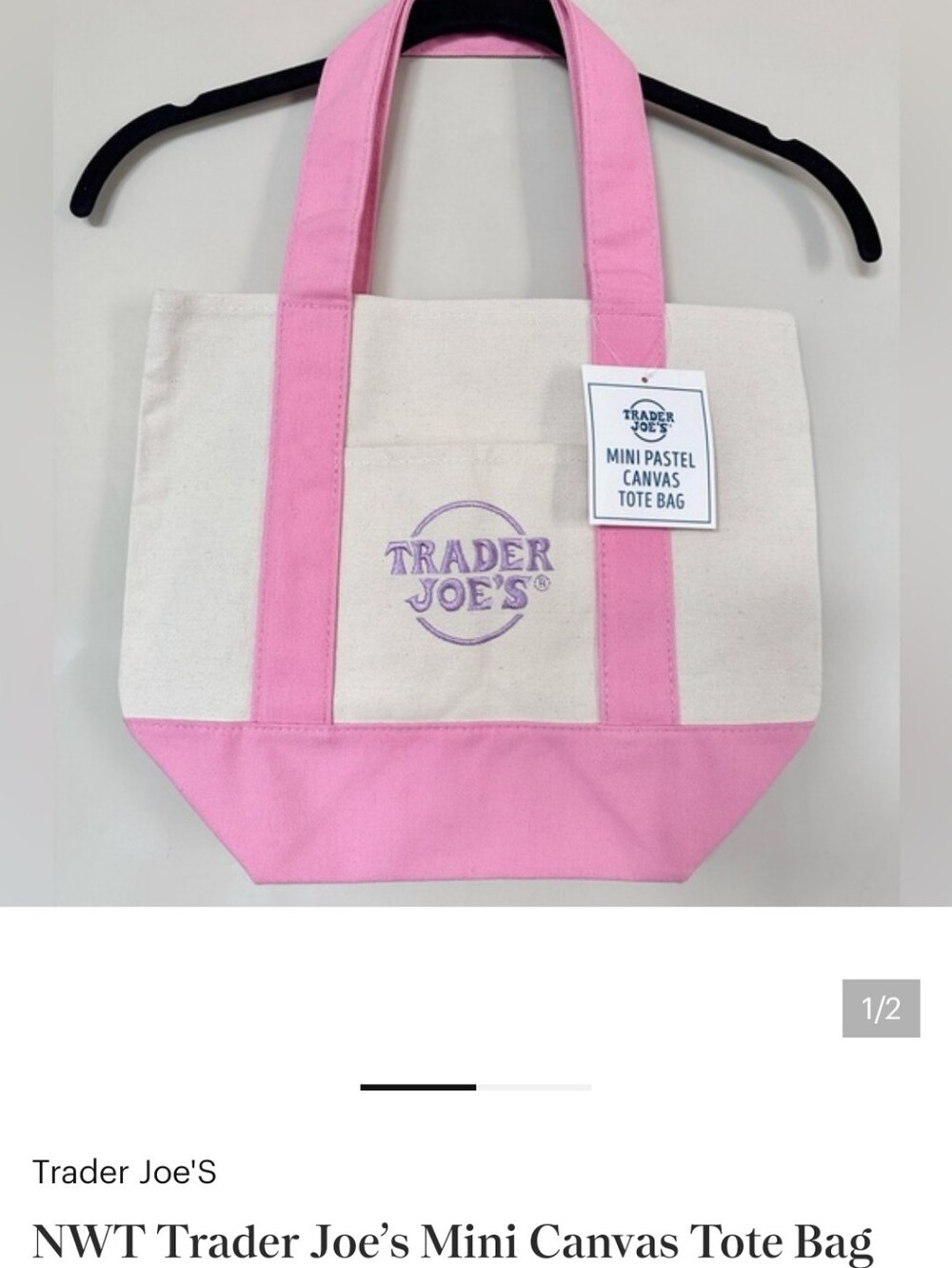 Mini Canvas Tote Bag in Pink and Cream